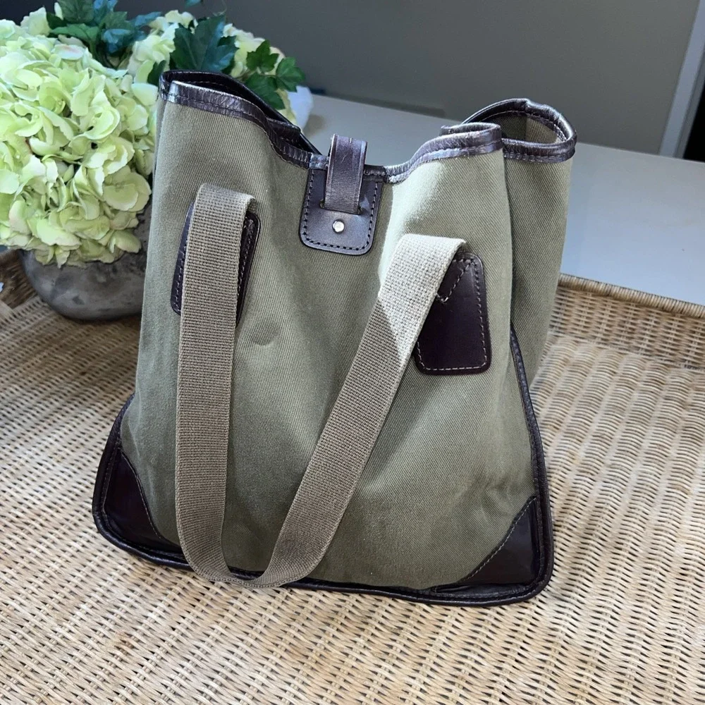 John Chapman Olive Green Leather Trim Tote Bag England Corsair Capital Handmade - Picture 4 of 12